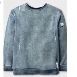 Distressed denim sweatshirt